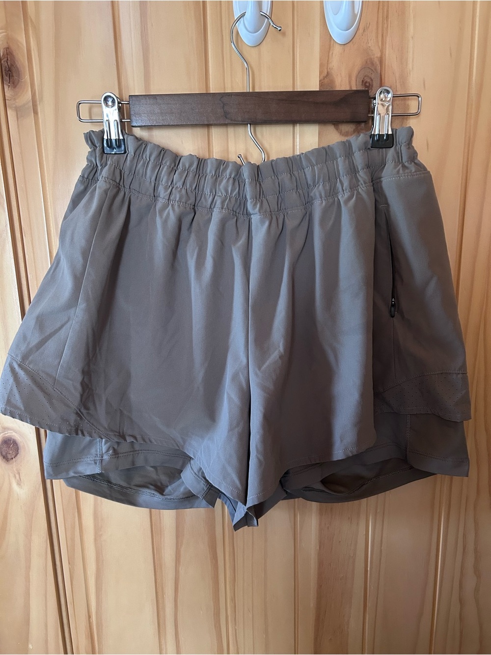 CALIA by Carrie Underwood Layered Athletic Shorts — Taupe